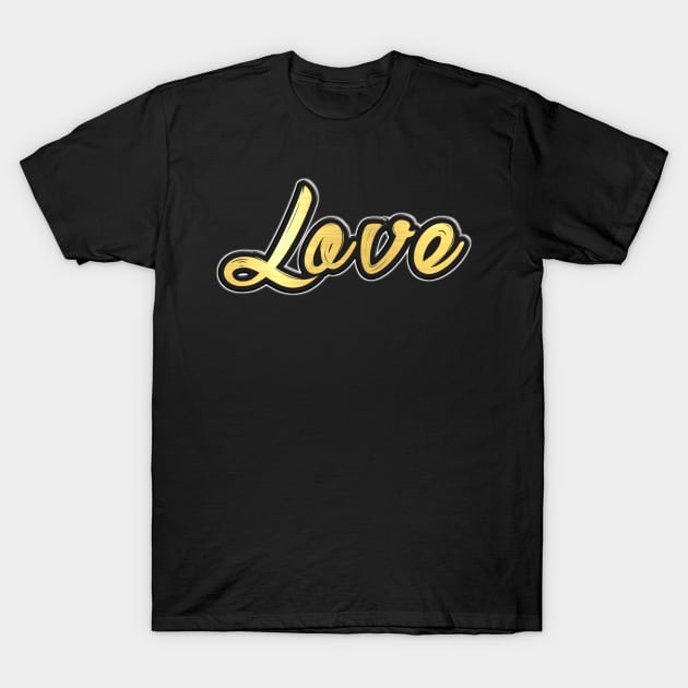 Shiny black and gold LOVE word design T-Shirt by Donperion